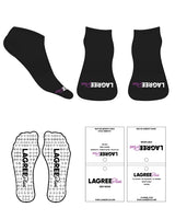 The Ankle Sock - Black - Lagree Plus Eugene - Bottom Text - Full Color - Main Logo With Plus Grip - White