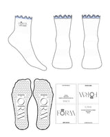The 1/2 Crew Sock - White - Form Charleston - Frill - Light BLue - Text - EMB - Heart Grip - Light Blue