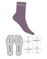 The 3/4 Crew Sock - Mauve - Lux Lagree - 1 Stripe - Text - Printed - Violet - Hexagon Grip - Violet