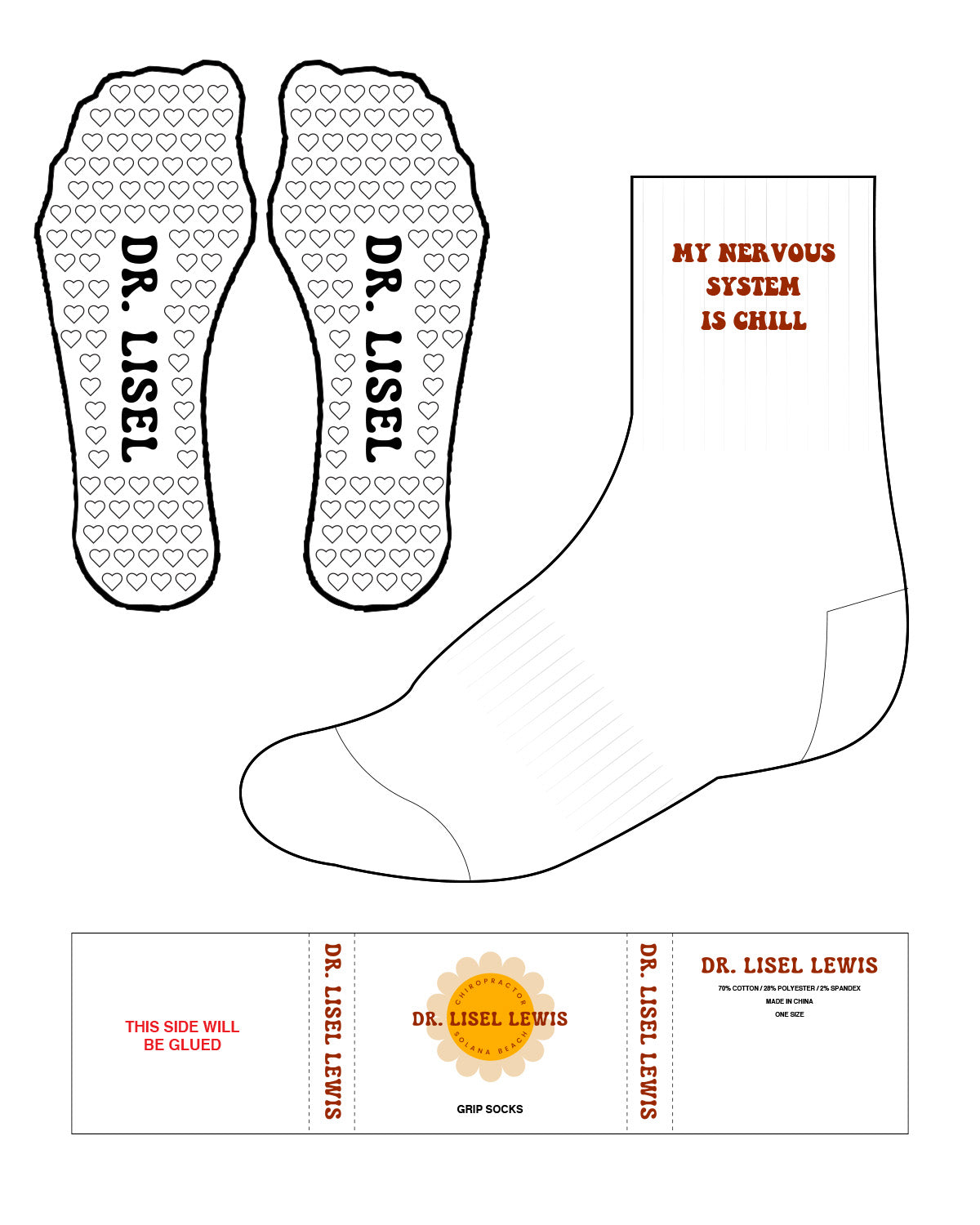 The 3/4 Crew Sock - White - Lisel Lewis - Top Stacked & Heart Grip - Rust