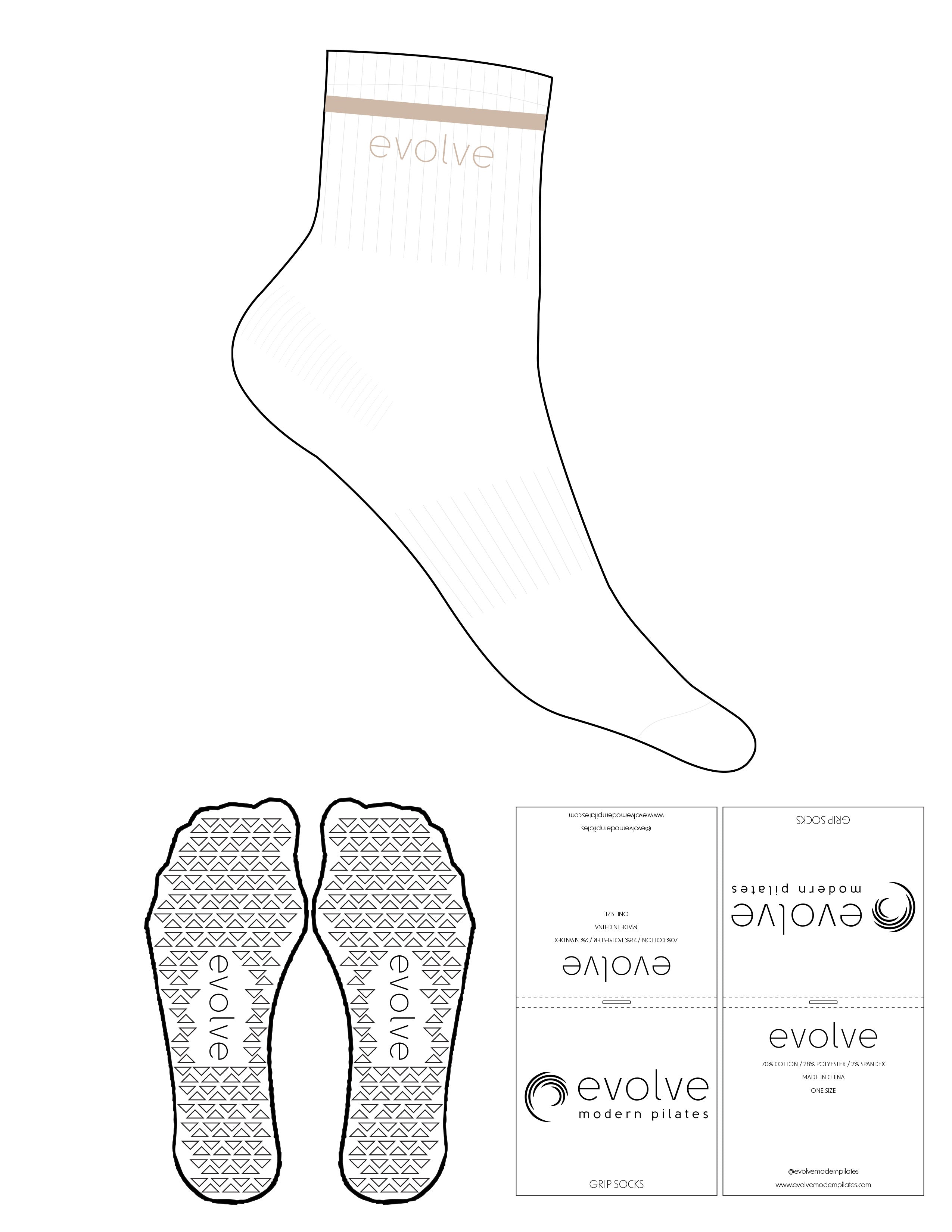 The 1/2 Crew Sock - White - Evolve Modern - 1 Stripe - Top Logo - Embroidered - Smoke Gray - Triangle Grip - Smoke Gray