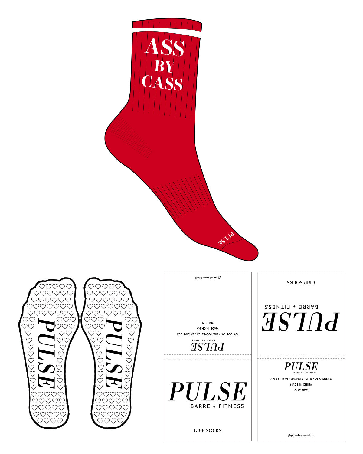 The 3/4 Crew Sock - Red (D149) - Pulse Barre & Fitness - Ass By Cass