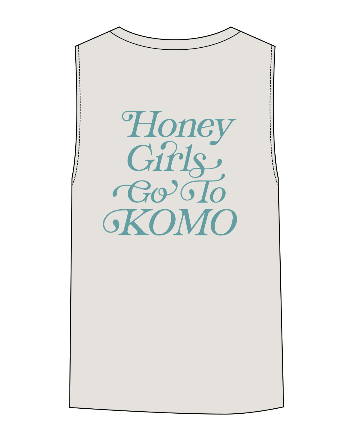 The Womens Heavyweight Tank - Washed Bone - Komo Studio - Left Chest Stacked & Back Stacked - Printed - Blue