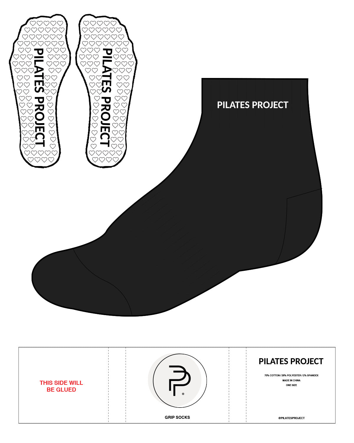 The 1/2 Crew Sock - Black - Pilates Project - Top & Black Heart Grip - White