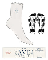 The 3/4 Crew Sock - Cloud Dancer - The Ave Studio - Top Logo Stacked - Embroidered - Winter Blue - Wave Grip - Navy