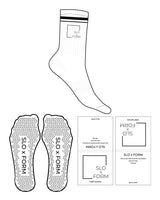The Crew Sock - White - Slo x Form - Side & Thin Stripe - Black Triangle Grip - Black