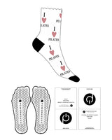 The 3/4 Crew Sock - White - Powerhouse Pilates - Heel & Toe Black - Branded Apricot Hearts - Printed - Full Color - Hexagon grip - Black