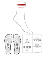The Crew Sock - White - Helios - 2 Strips - Top Logo - Embroidered - Cherry Red - Heart Shape Grip - Cherry Red