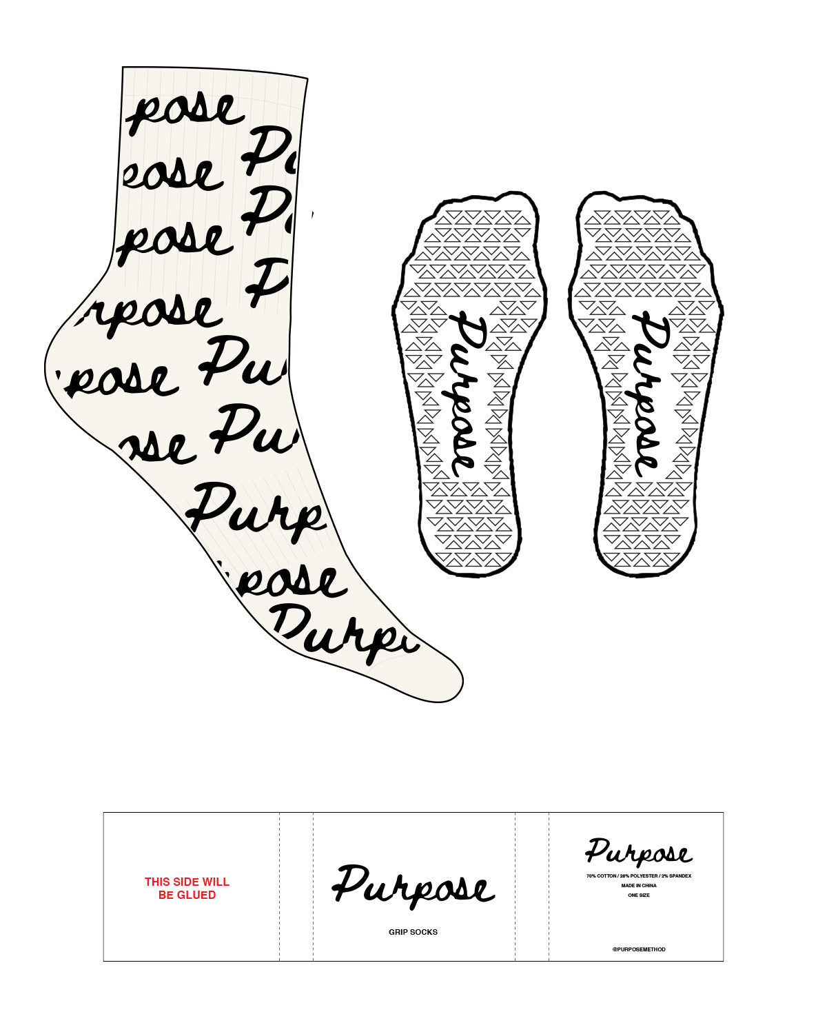 The 3/4 Crew Sock - Off Whiote - Purpose Method - Full Sock Logo - Black - Triangle Shape Grip - Black