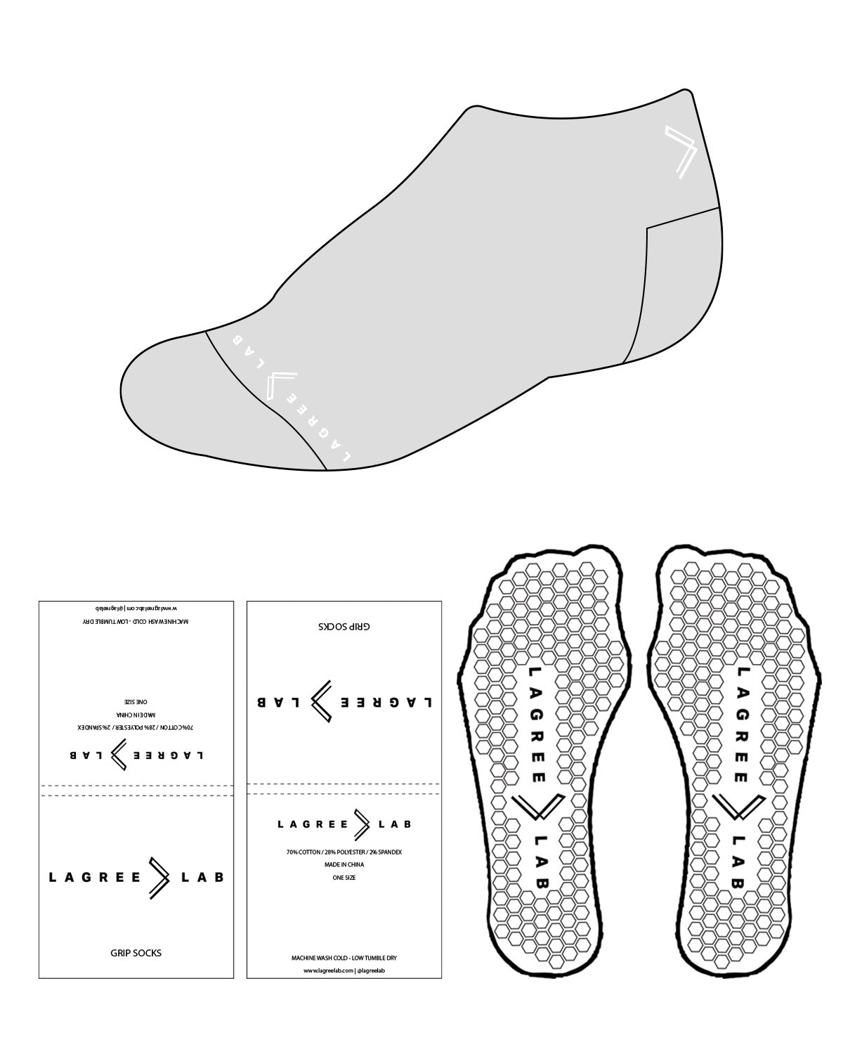 The Ankle Sock - Heather - LagreeLab - Bottom & Back - White