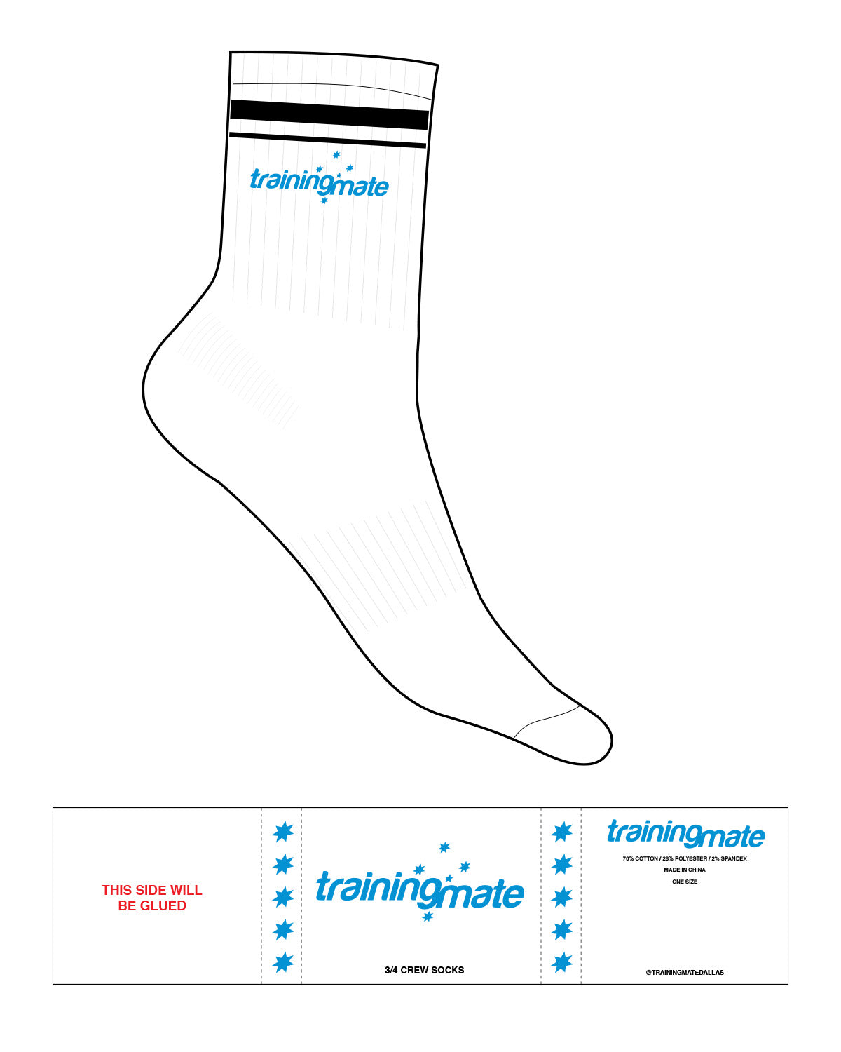 The 3/4 Crew Sock - White - Training Mate - 2 Strips - Top Logo - Full Color