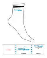 The 3/4 Crew Sock - White - Training Mate - 2 Strips - Top Logo - Full Color