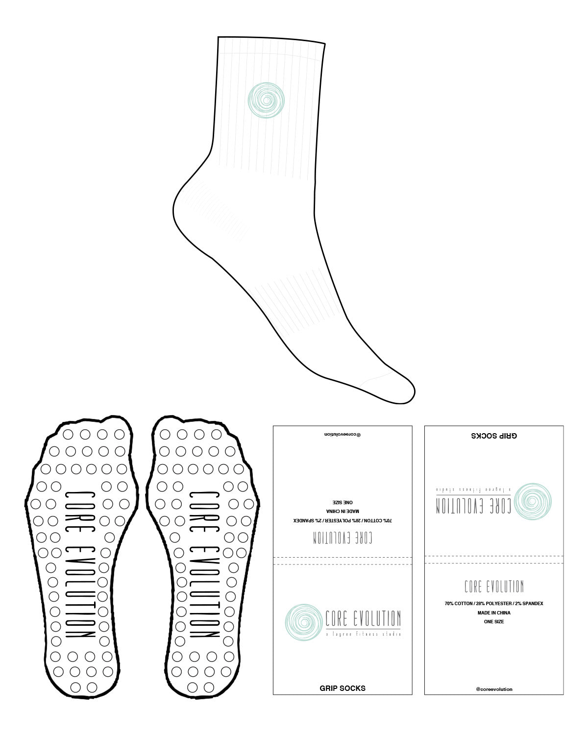 The 3/4 Crew Sock - White - Core Evolution - Top " Icon " & Circle Shape Grip - Teal