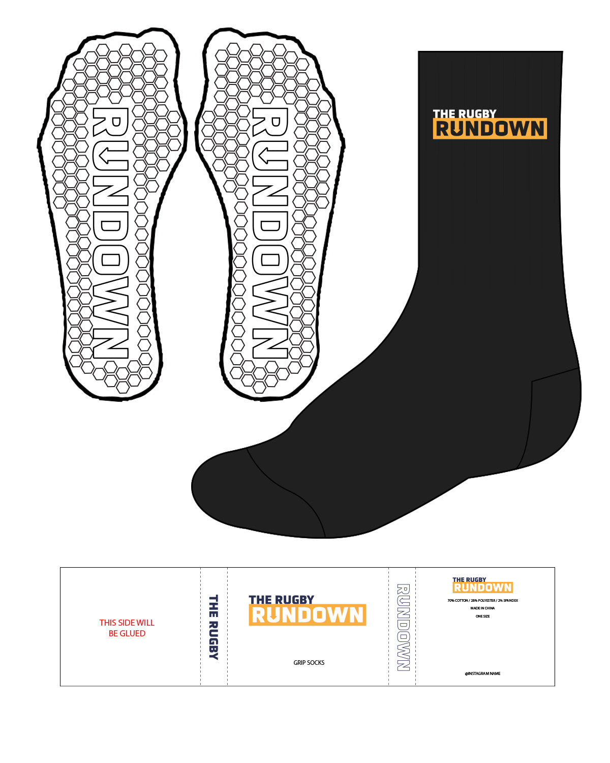 The Crew Sock - Black - Rugby Rundown - Top  Stacked - Full Colors