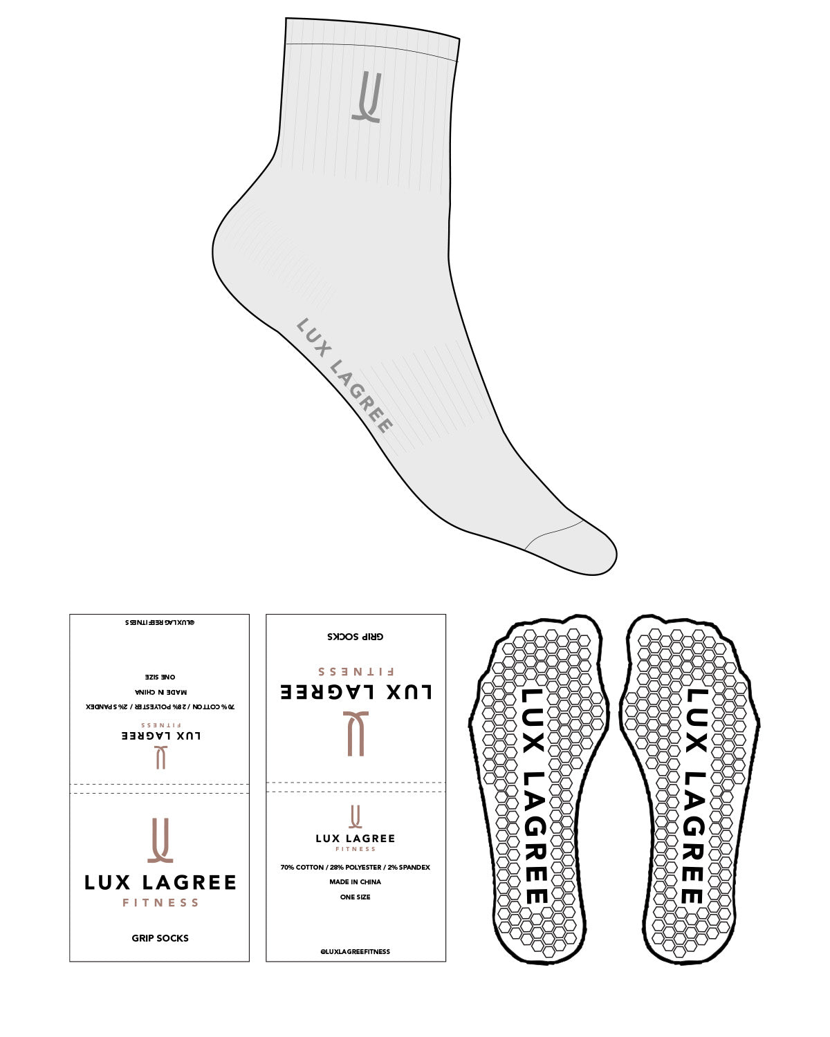 The 1/2 Crew Sock - Heather - Lux Lagree - Top & Sole Logo - Charcoal D343 - Hexagon Shape Grip - Transparent