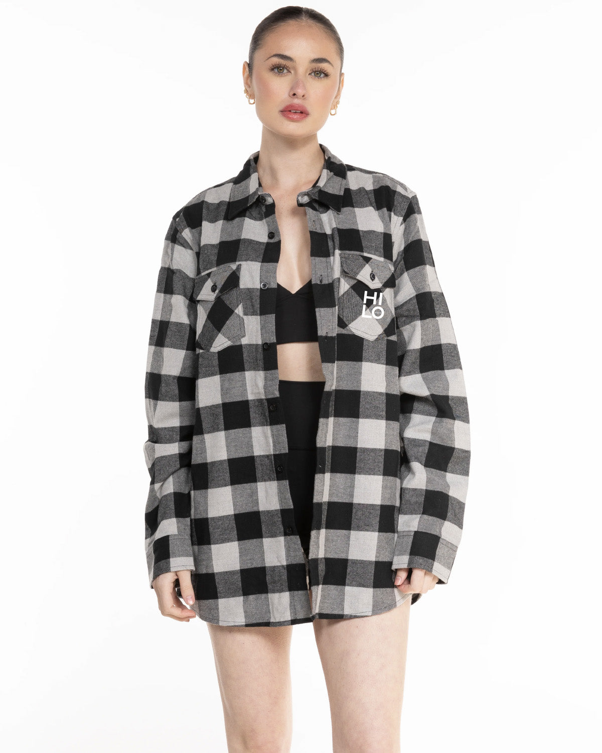 The Flannel - Heather / White - HiLo - Left Chest Stacked - Printed - White