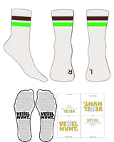 The 3/4 Crew Sock - Cloud Dancer - Vessel - Top Stripe - Cedar - Bottom Stripe - Neon Green - Toe Letters - Cedar -  Triangle Grip -  Cedar
