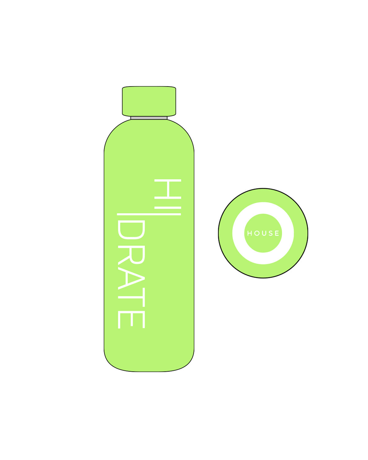 The Water Bottle - Hyper Green - Hilo House - Center Stacked & Lid Center - White