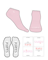 The Ankle Sock - Pink - Poppys Pilates - Front & Side "Embroidered" - Circle White Grip - White