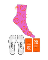 The 3/4 Crew Sock - Pink - Mega NJ - Smiley - Logo - Neon Orange - Circle Grip - Neon Orange