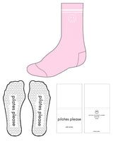 The Crew Sock - Pink - Pilates by Nix - 2 Lines Top & Smiley - White - Heart Shape Grip - White