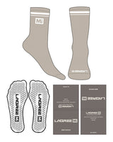 The Crew Sock - Tan - Lagree Mi - Toe & Ankle "MI" with Border - White Hexagon Grip - White