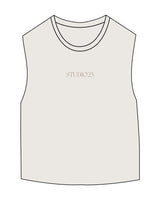 The Micro Rib Basic Crop Tank - Natural - Studio 23 - Center Chest - Embroidered - Tan