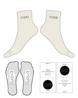 The 1/2 Crew Sock - Off White - B Long Pilates - Top & Bottom Corner - Heart Shape Grip - Forest Green
