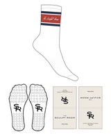 The Crew Sock - White - Sculpt Room - Ankle with Border - Transparent Circle Grip - Embroidered - Full Color