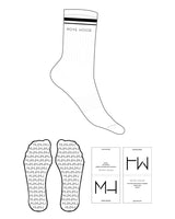 The Crew Sock - White - Move House - 2 Strips - Top Logo "MOVE HOUSE" - Black - Custom Shape Grip - Black