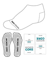The Ankle Sock - White - Front "Wicked Core" & Hexagon Shape Grip - Black