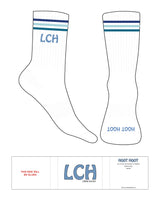 The Crew Sock - White - LCHS - 3 Stripes - Mazarine Blue, Clearwater & Seaside - Top Printed & Toe Logo - Coastal Blue