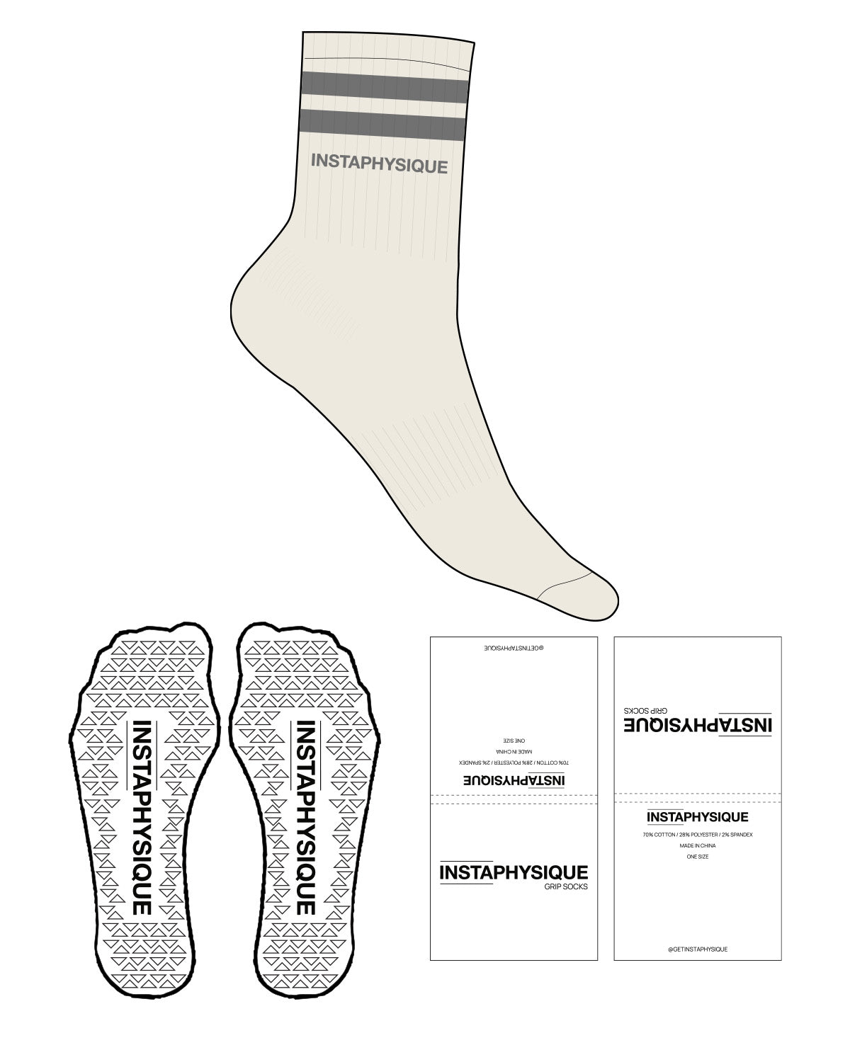 The 3/4 Crew Sock - Off White - Instaphysiques - "2 Strips" - Top Logo - Charcoal - Triangle Shape Grip - Charcoal