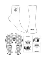 The 3/4 Crew Sock - White - Luma Wellness - Top Round & Front Logo - Embroidered - Black - Hexagon Shape Grip - Black