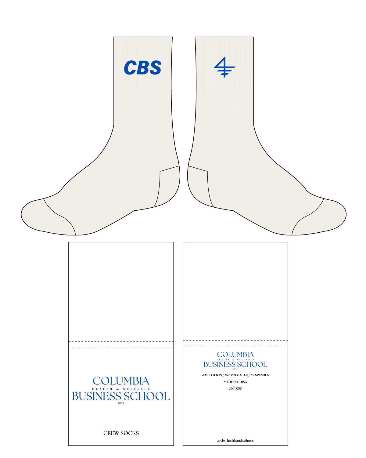 The Crew Sock - Off White - CBS - Left Side Initial - Right Side Icon - Sky Blue