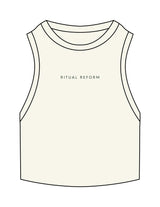 The Ribbed Crop Tank - Off White - Ritual Reform - Center Chest - Embroidered - Dark Green