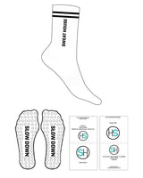 The Crew Grip Socks - White - SweatHouse OC - 2 Stripes - Black - Ankle Down - Logo - Circle Grip - Black