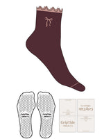 The 3/4 Crew Sock - Port Royale - GripTide - 1 Stripe & Ruffle - Top Logo Ribbon - Embroidered - Pink Ash - Hexagon Grip - Mauve Cloud