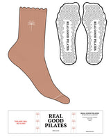 The 3/4 Crew Sock - Terracotta L285 - Real Good Pilates - Top & Tip Toe Logos - White - Triangle Shape Grips - Transparent
