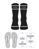 The Crew Sock - Black - Transform Fitness - 2 Lines - Text In Between - Line In Bottom - White - Star Shape Grip - White