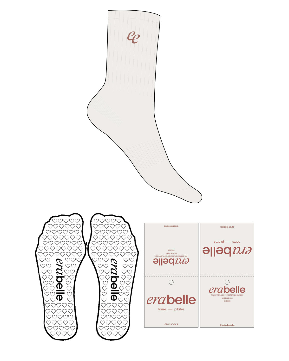 The Crew Sock - Cloud Dancer - Erabelle - Ankle Logo - Embroidered - Heart Grip - Transparent