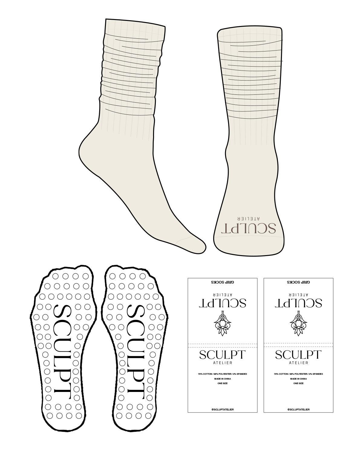 The Slouch Sock - Off White - Sculpt Atelier - Toe - Translucent Circle Grip - Brown