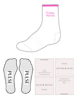 The 3/4 Crew Sock - White - Pulse Pilates - Top Stacked - Heart Shape Grip - Pink