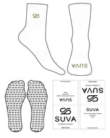 The 3/4 Crew Sock - White - SUVA - Top & Front Logo - Pantone 5763 C - Icon Shape Grip - Pantone 5763 C