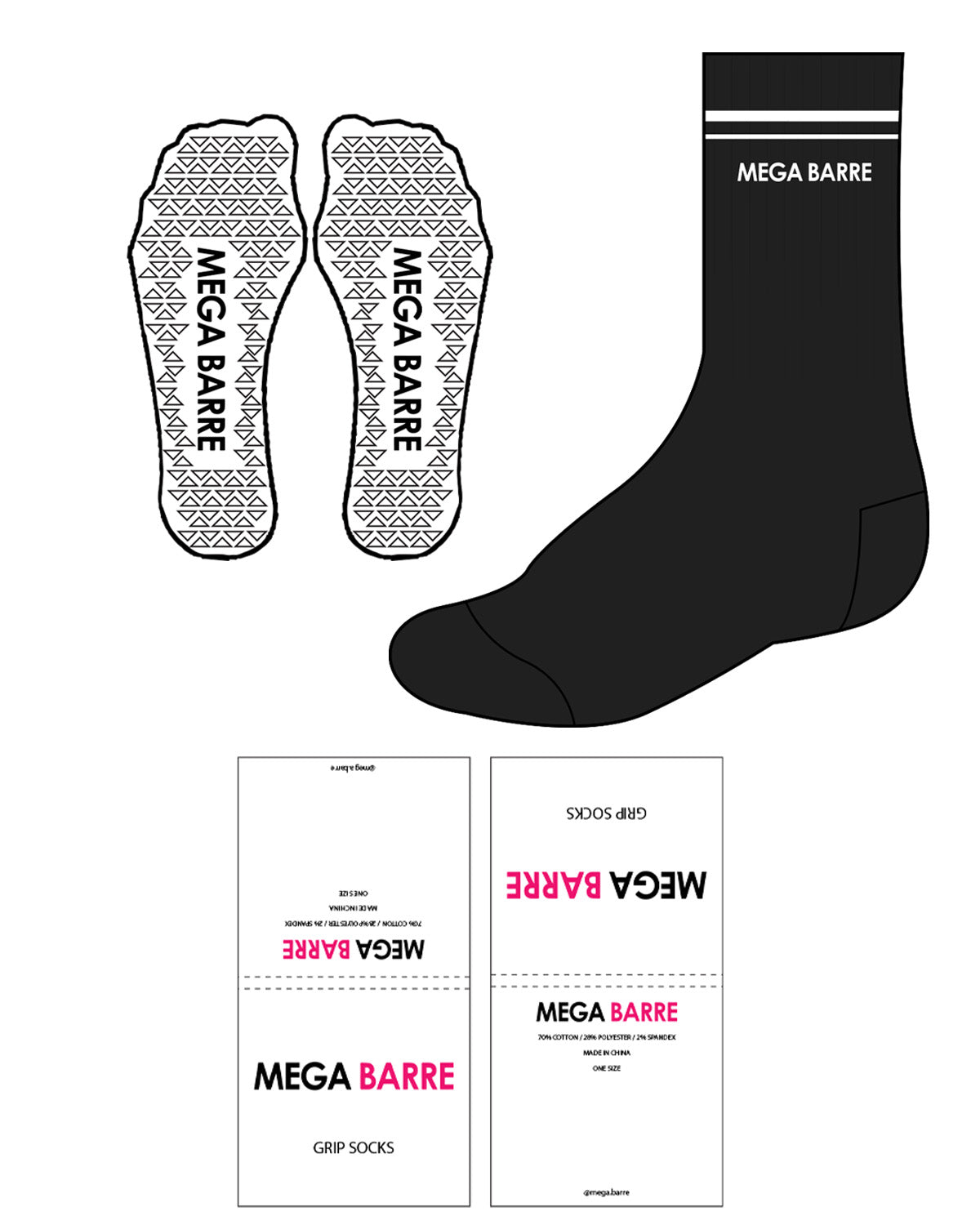 The Crew Sock - Black - Megabarre - Top Center - White