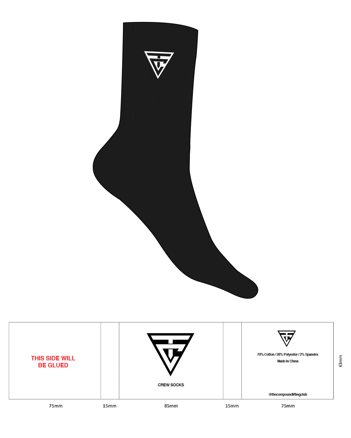 The Crew Socks - Black - Compound Lifting Club - White