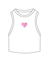 The Micro Rib Basic Crop Tank - White - Slow Burn - Center Chest Heart - Printed - Full Color