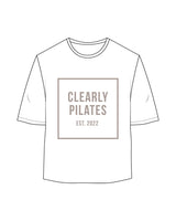 The Oversized Crop Tee - White - Clearly Pilates - Center Chest - Bone