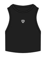 The Ribbed Crop Tank - Black - LVL - Center Chest - Embroidered - White