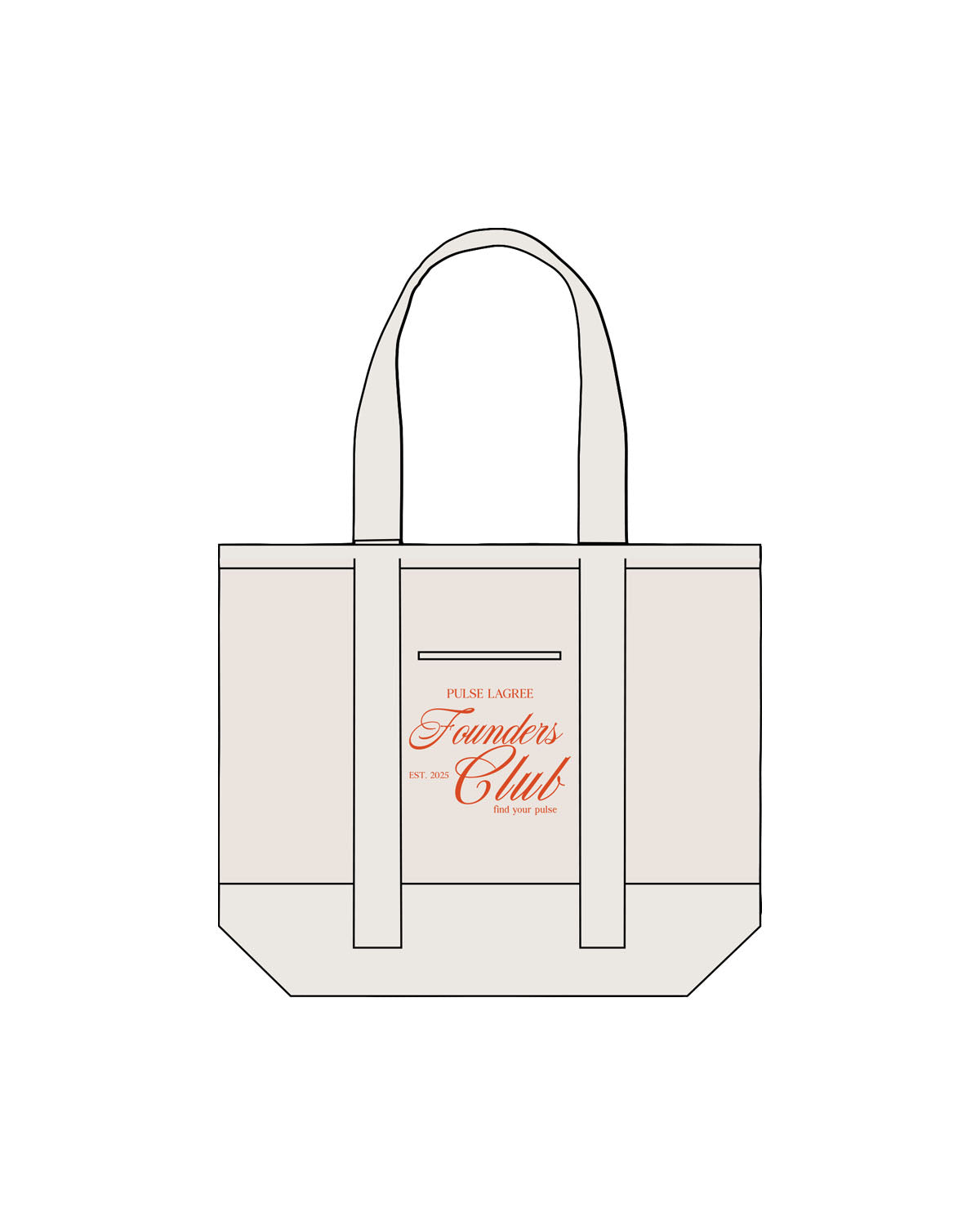The Contrast Tote Bag - Natural / Natural - Pulse Lagree Fitness - Center Stacked - Embroidered - Orange